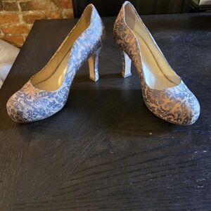 Elegant Blue Patterned Women's Heels
